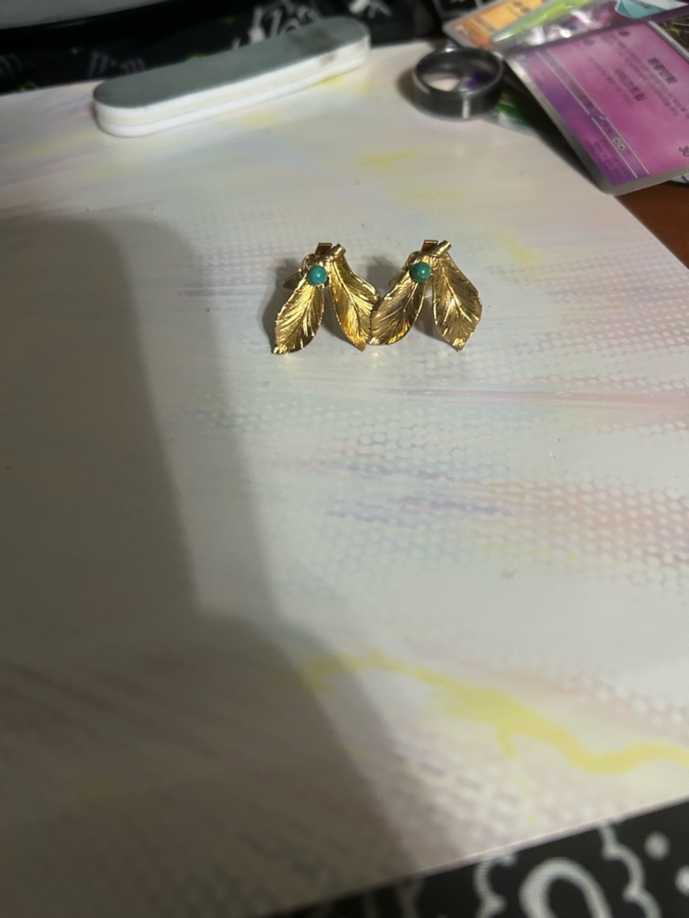 14k gf wells Gold Leaf Earrings with Turquoise Accent - Women Jewelry